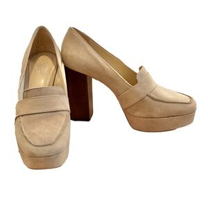 Vince Camuto Mebrana Platform Suede Loafer Heels Chunky Block Heel Size 8
